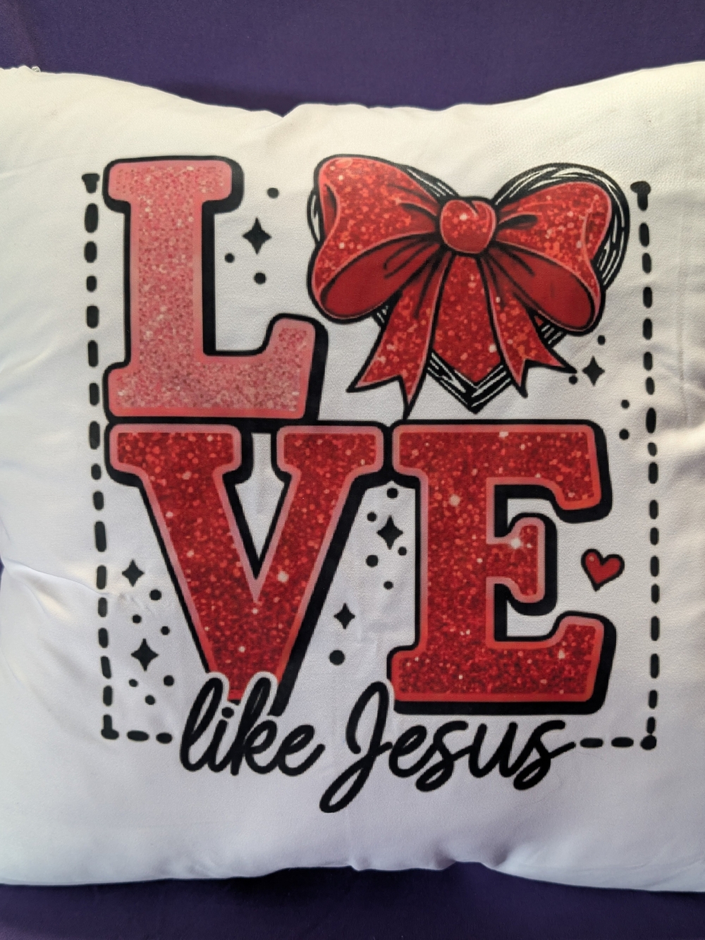 LOVE Like Jesus Red Glitter Graphic Pillow